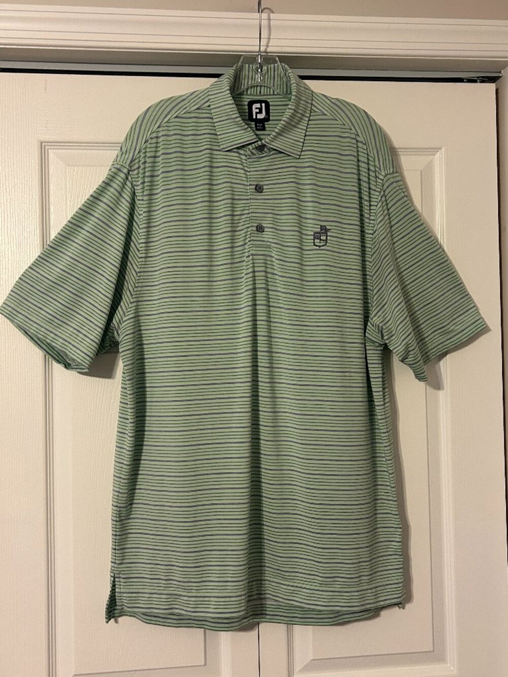 Mens FOOTJOY Sz L Mint Green with Gray Stripes Polo Golf Shirt Top